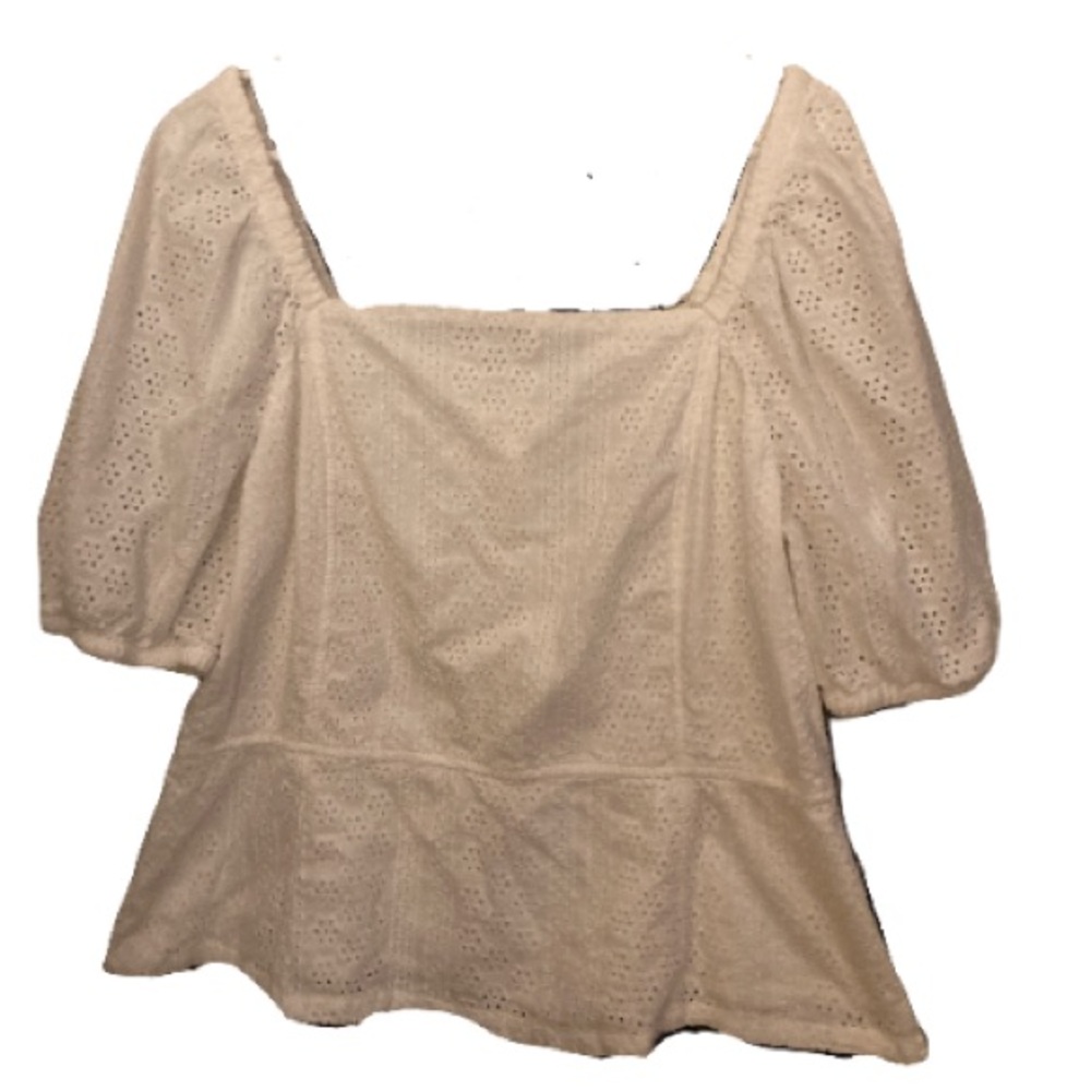 Coastal Granny Core Eyelet Square Neck Puffed Sleeve Peplum, White Top Size 14 - Picture 4 of 9